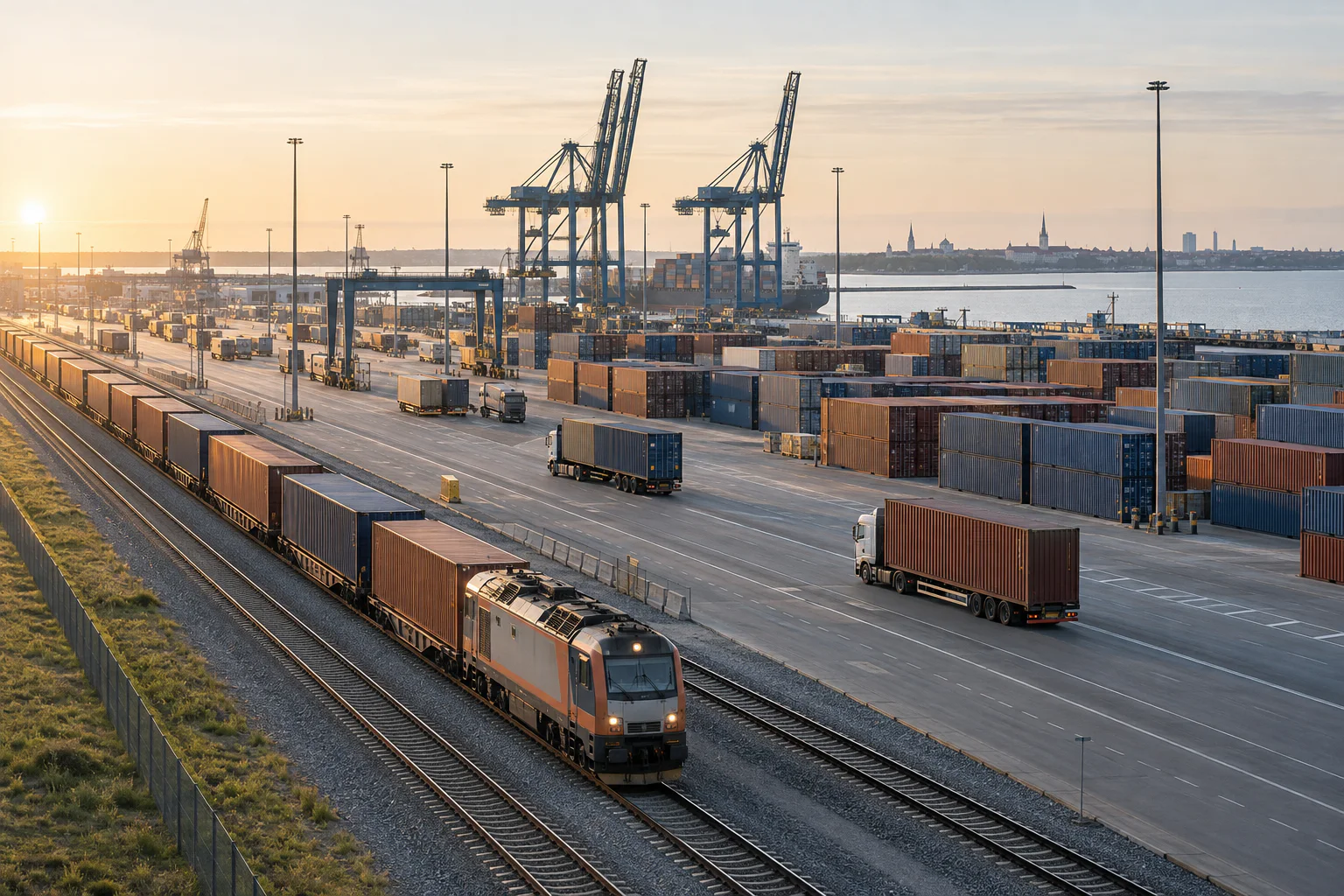 Kaubarong ja veoautod Tallinna logistikaterminalis